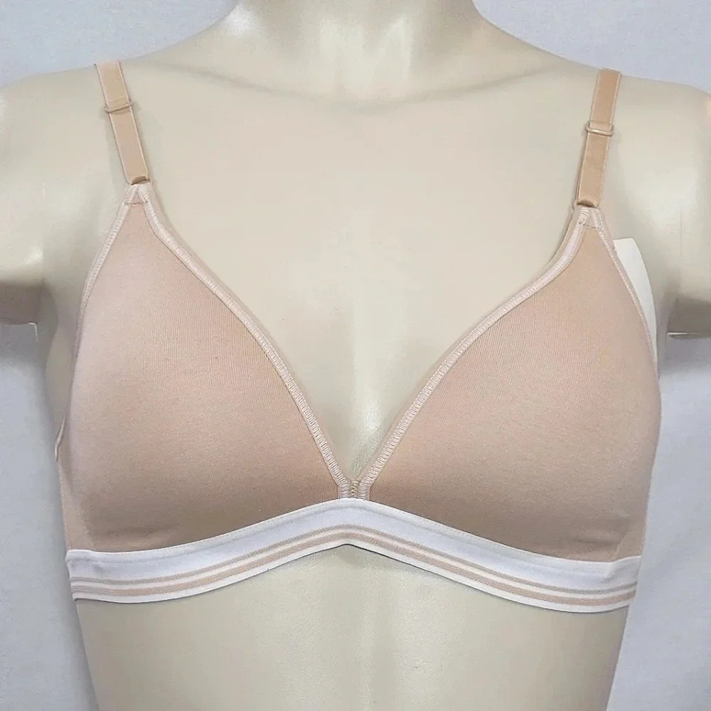 34C‎ Hanes HC47 Cotton Stretch Wire Free T-Shirt Bra Beige & White NWT